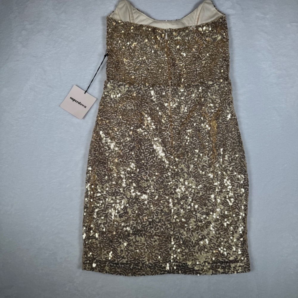 superdown Gold Sequin Strapless Mini‎ Dress NWT Size XS Bodycon Party | Vegas - Picture 3 of 10